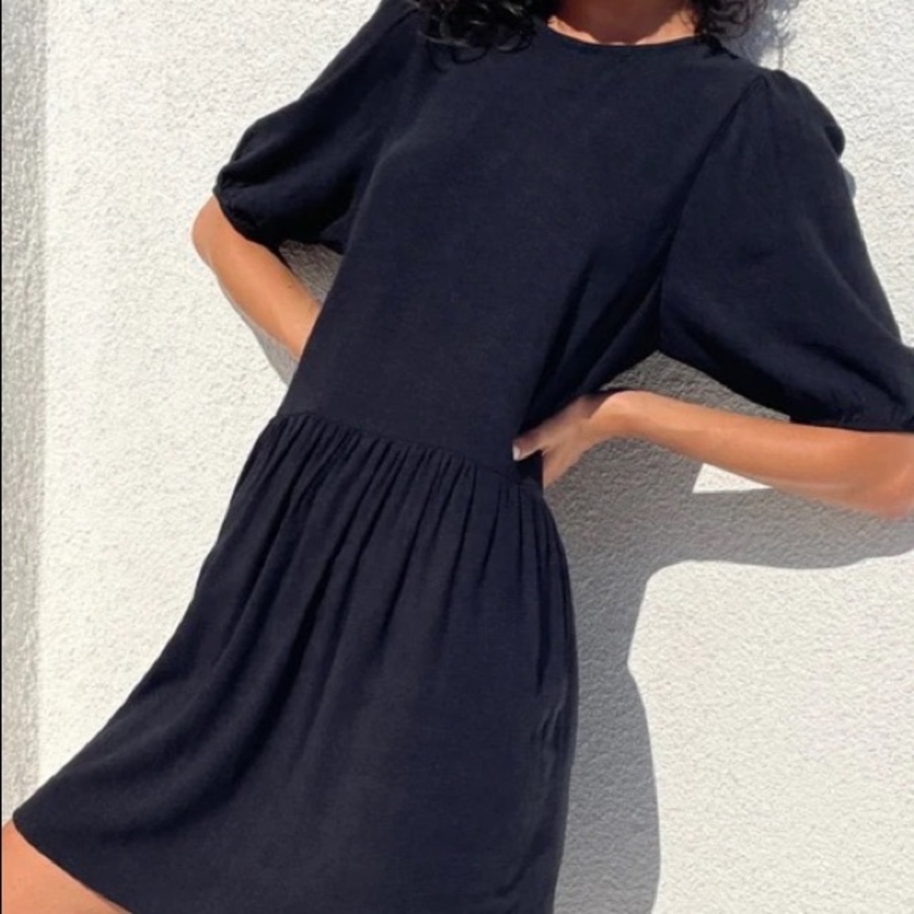 Lisa Says Gah Black Linen Blend Pia Mini Dress Size Medium